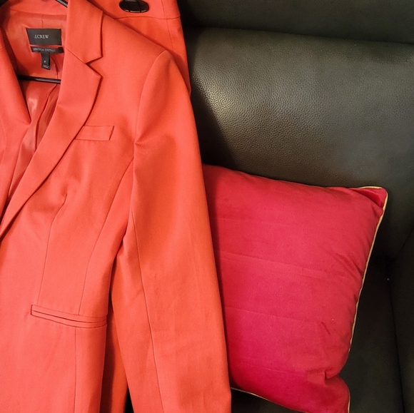 Women's J. Crew Red Orange Pencil Skirt Blazer Parke Suit Set, Sz6 / 6T - Picture 13 of 14